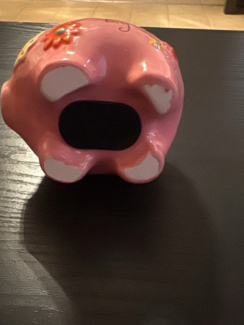 Pink Ceramic Piggy Bank “Dream Big” Butterfly Floral Hand Painted Coin Bank